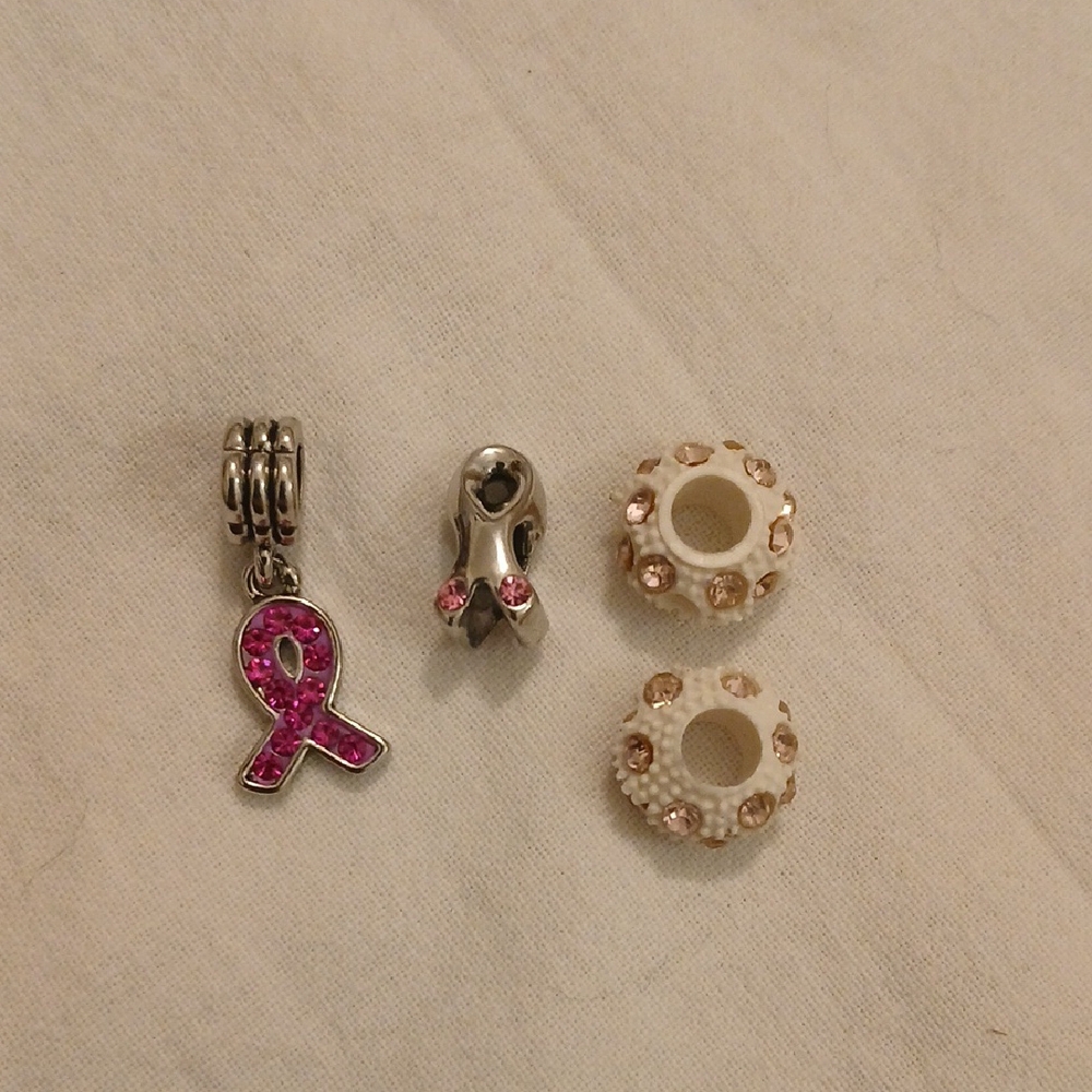 Pink Ribbon and Crystal Charms Set